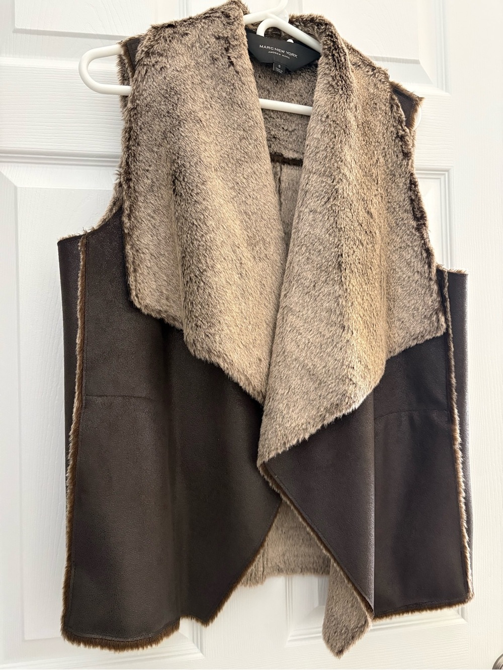 Marc New York Dark Brown Faux Fur Reversible Vest with Taupe Lining